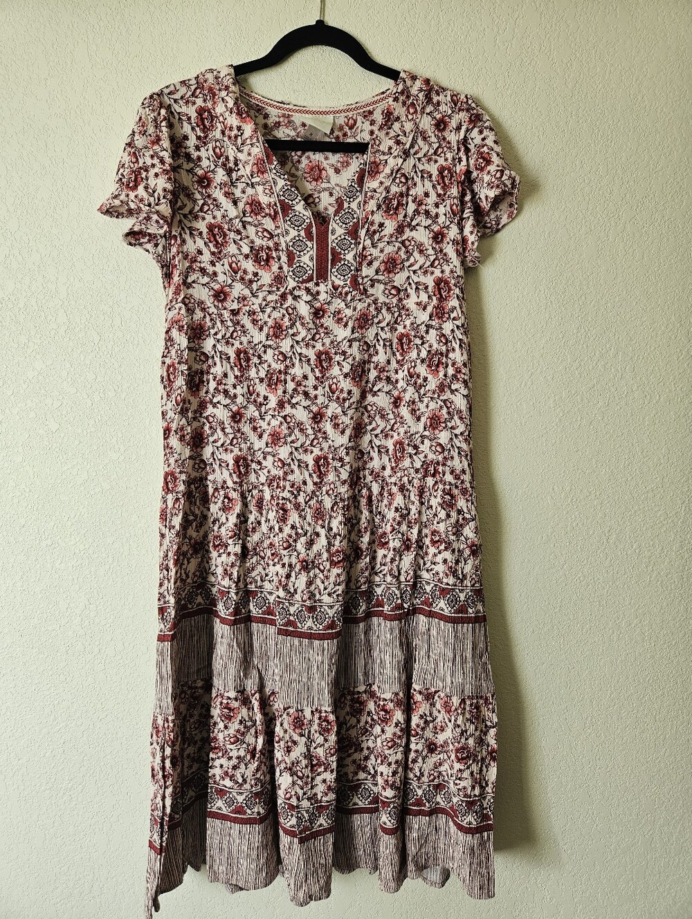 Knox Rose Women's Floral Midi Dress in Cream and Red